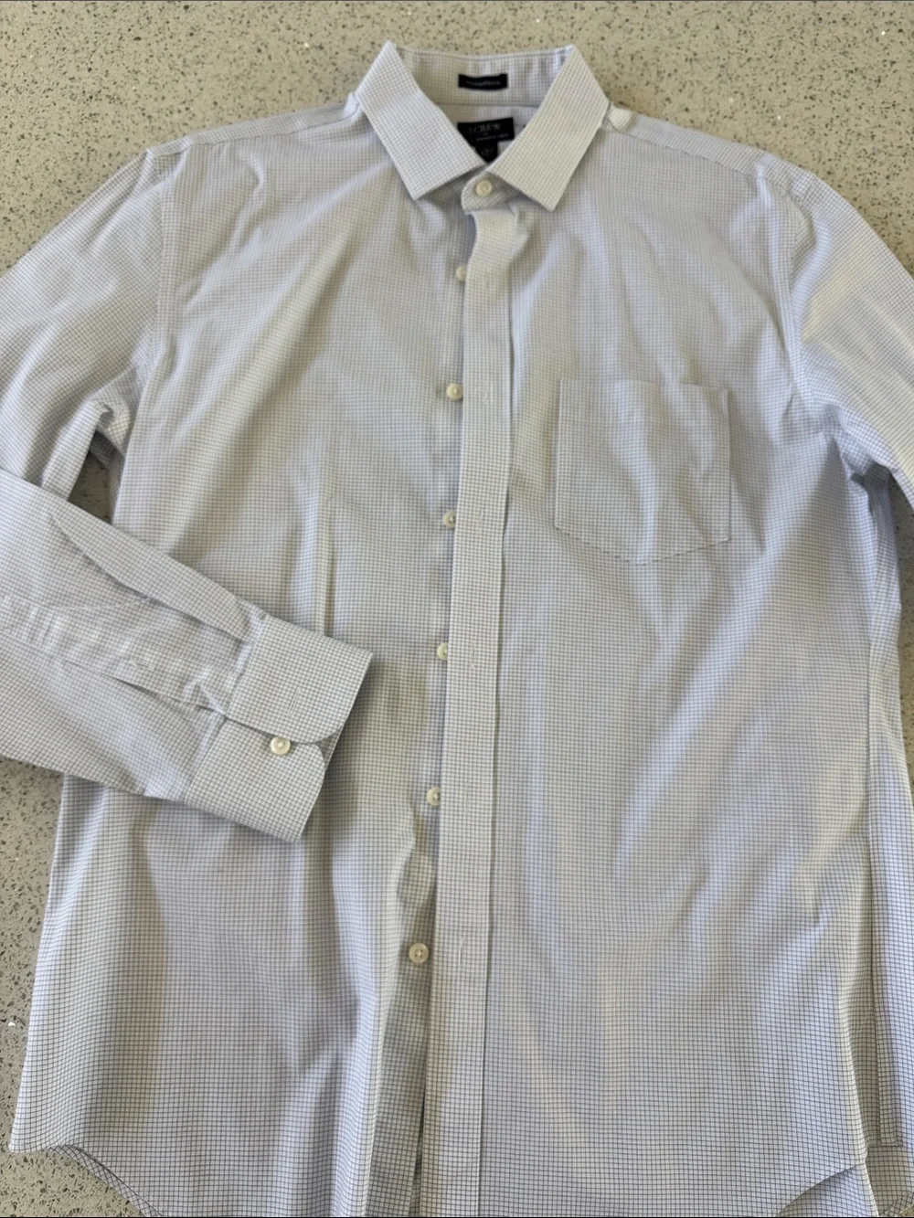 J Crew Light white with Blue Micro-Check Dress Shirt with Spread Collar